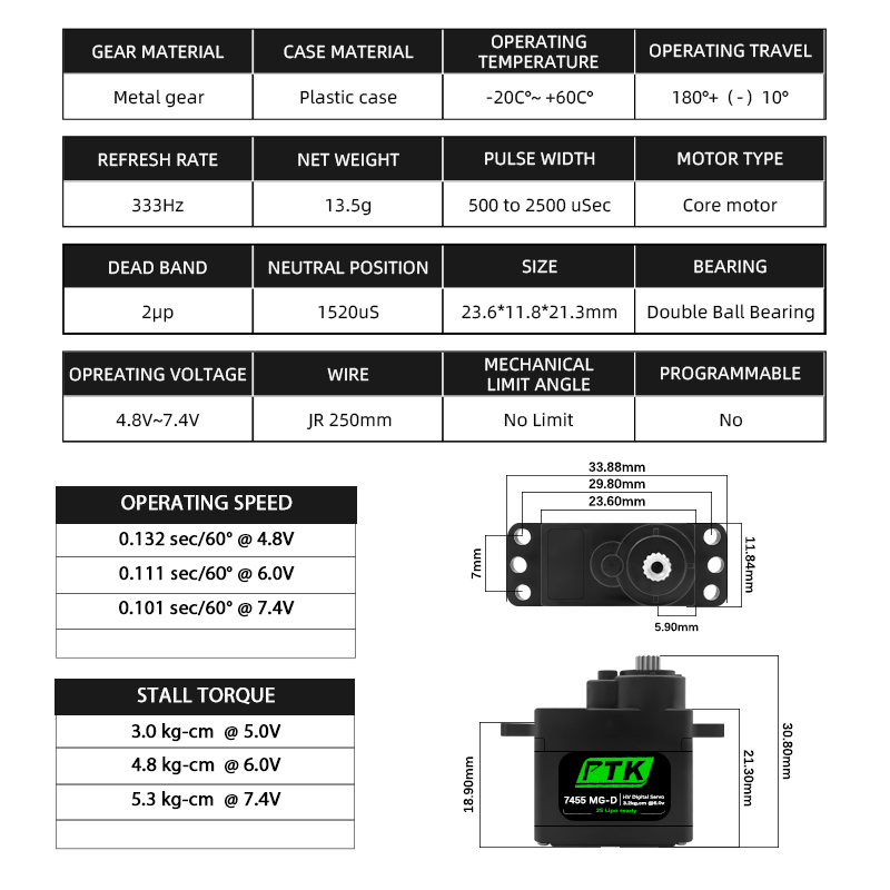 PTK 7455MG-D 서보 12g 디지털 서보 메탈  - Rc Helicopter Servo 리뷰 및 가격